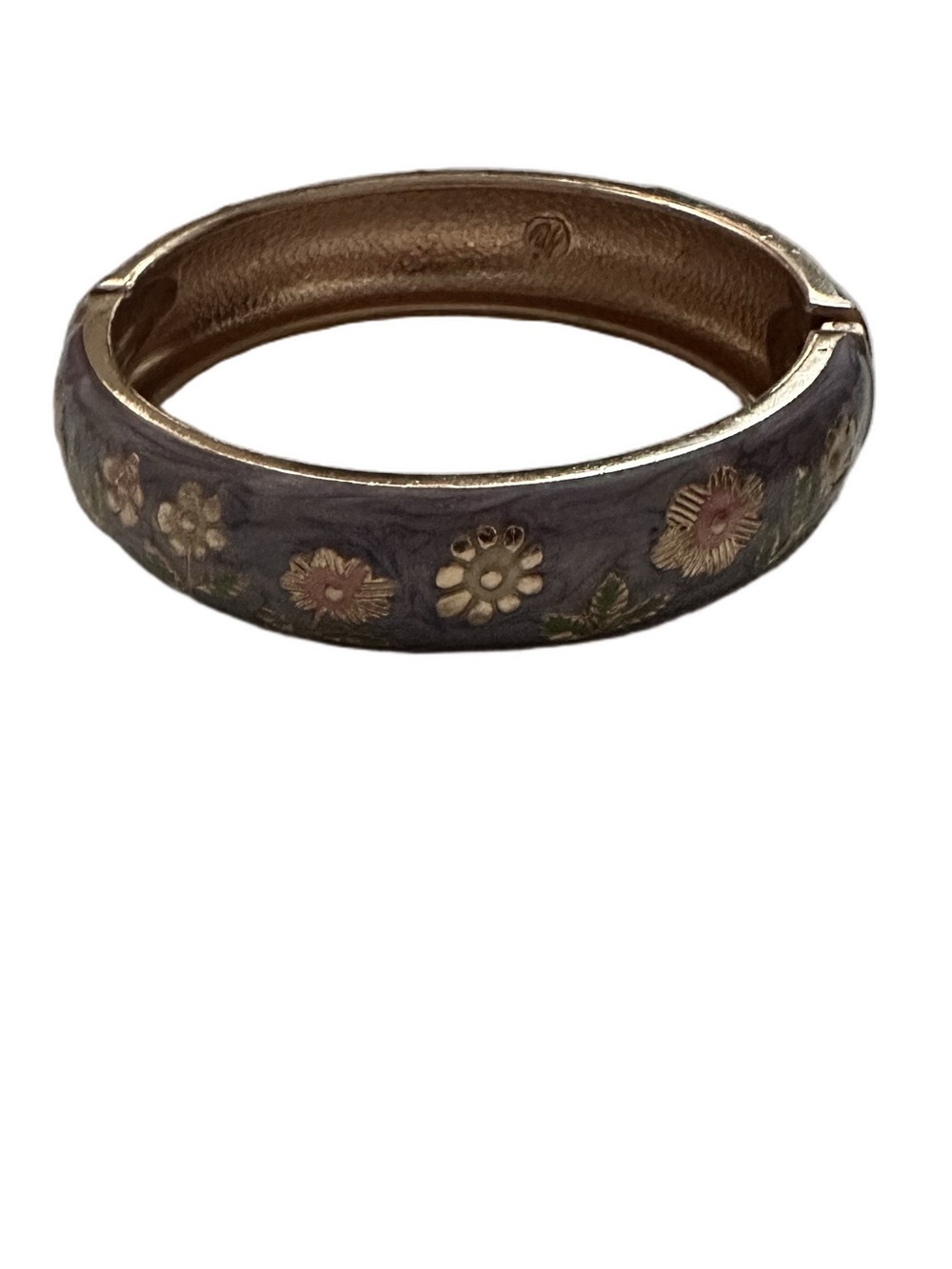 Jiu Long Xing Lilac Lavender Purple Floral Inlay Enamel Hinged Bangle Bracelet